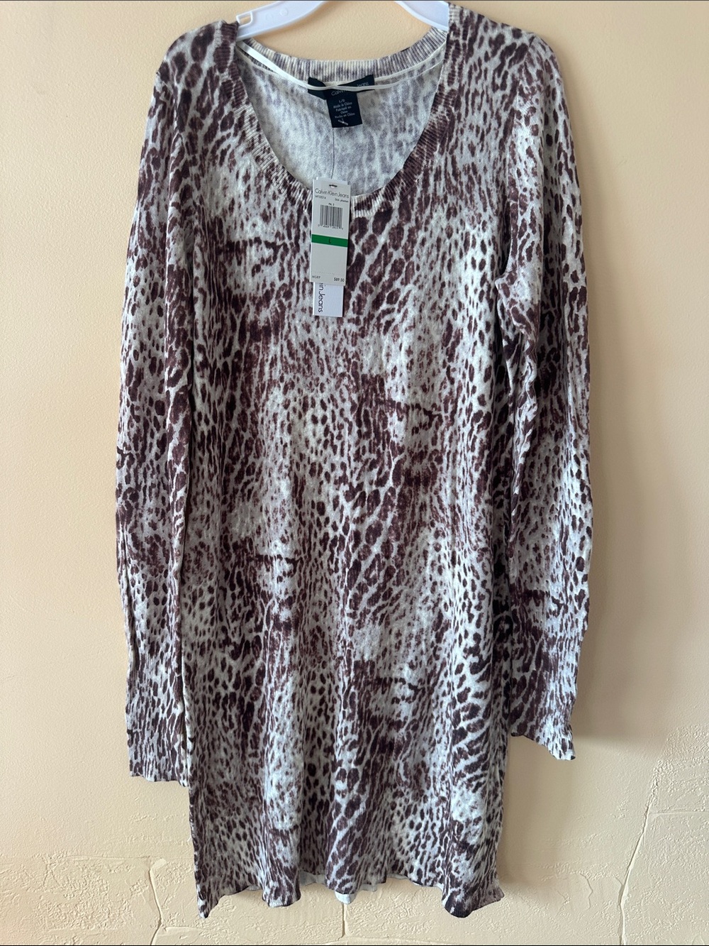 Calvin Klein Jeans Leopard Print Cotton Blend Sweater Dress NWT | Size Large
